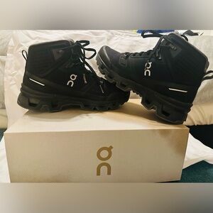 On Running Black Lace-Up Hiking Boots with White Logo